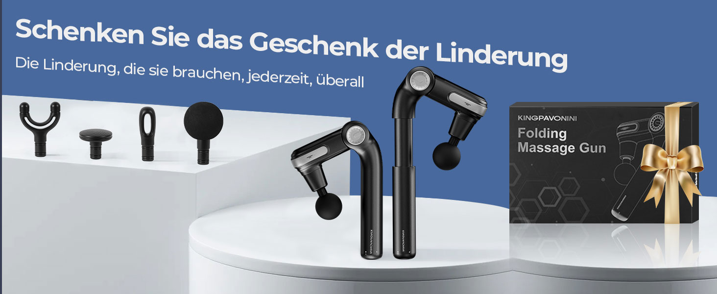 Масажер для тіла KingPavonini з висувним руків'ям та складним голівкою, масажна пістолета для спини з 3 регульованими кутами та 4 насадками, масажер - подарунок для чоловіків та жінок, чорний