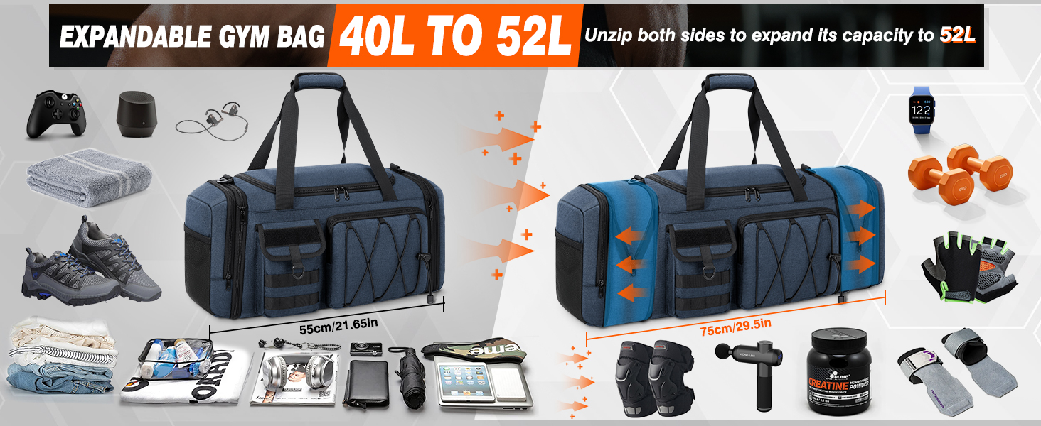 Спортивна сумка RAINSMORE 40L, водонепроникна, з відділенням для взуття, для чоловіків та жінок, чорна