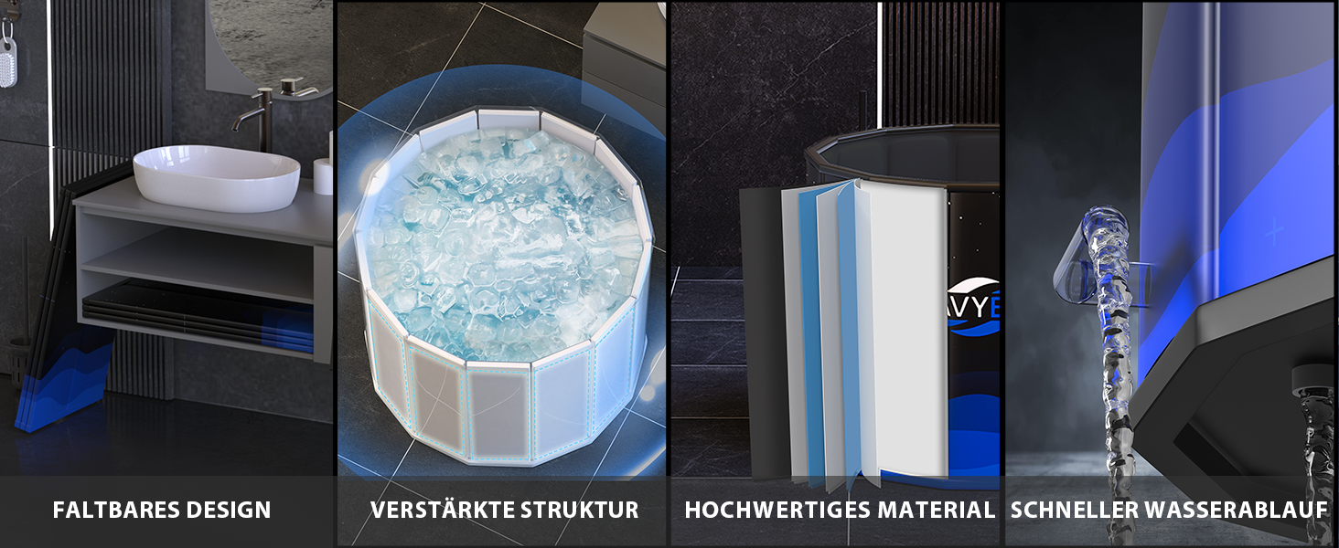 Портативна складана ванна для дорослих (80x66 см) - для відпочинку, душу, SPA, крижаного душу для спортсменів (чорний)