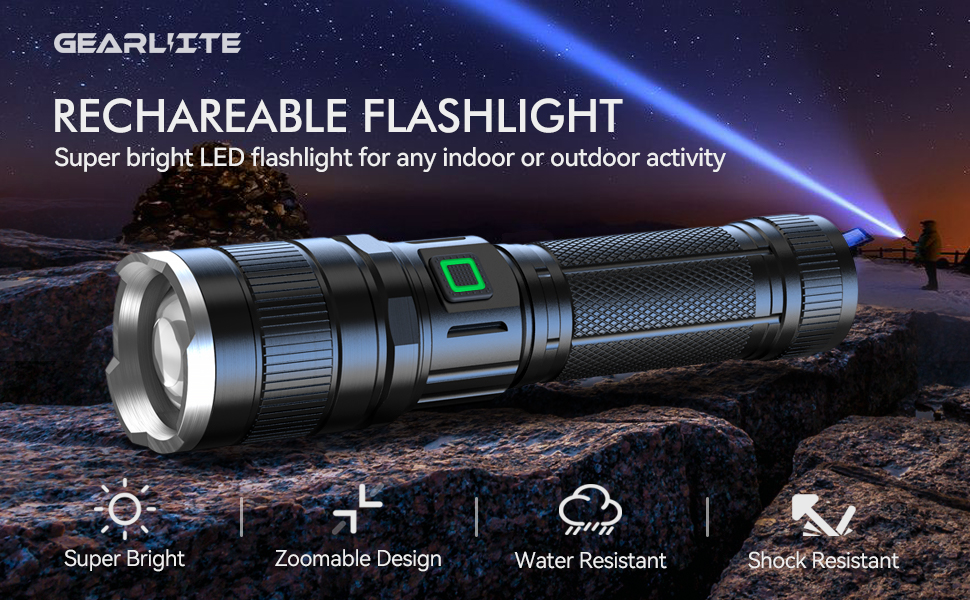 Ліхтар налобний LED Gearlite 10000 Lumen, 3 режими, водонепроникний IP65, Zoom, для кемпінгу, туризму, надзвичайних ситуацій