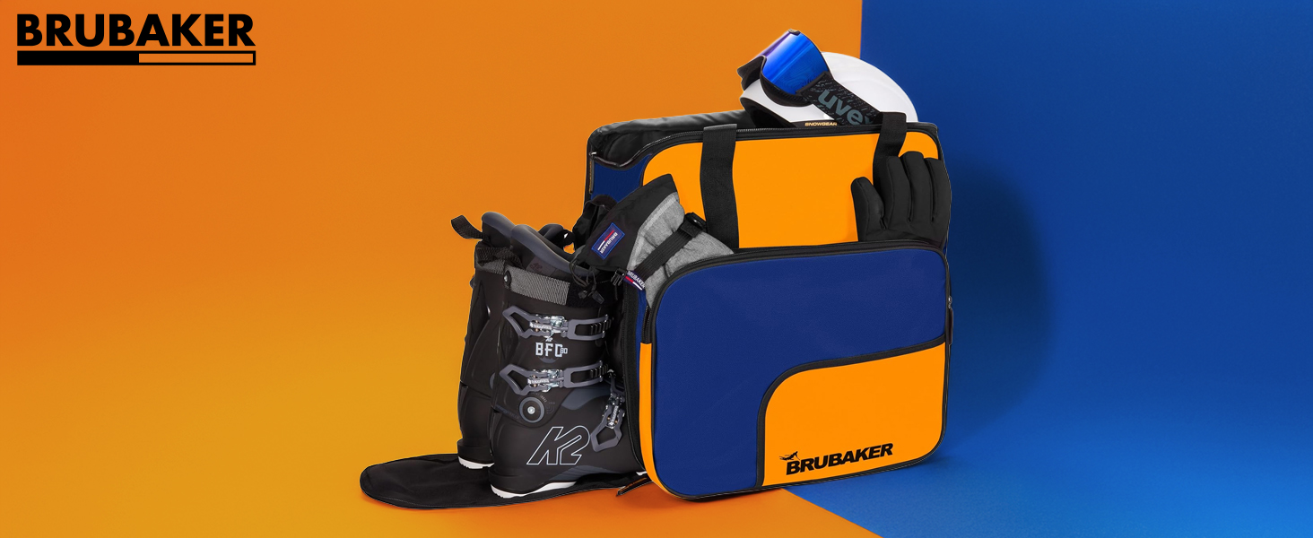 Чохол для лижних черевиків BRUBAKER з відділенням для шолома - Super Function. Сумка-рюкзак для лижних черевиків, синьо-помаранчевий колір