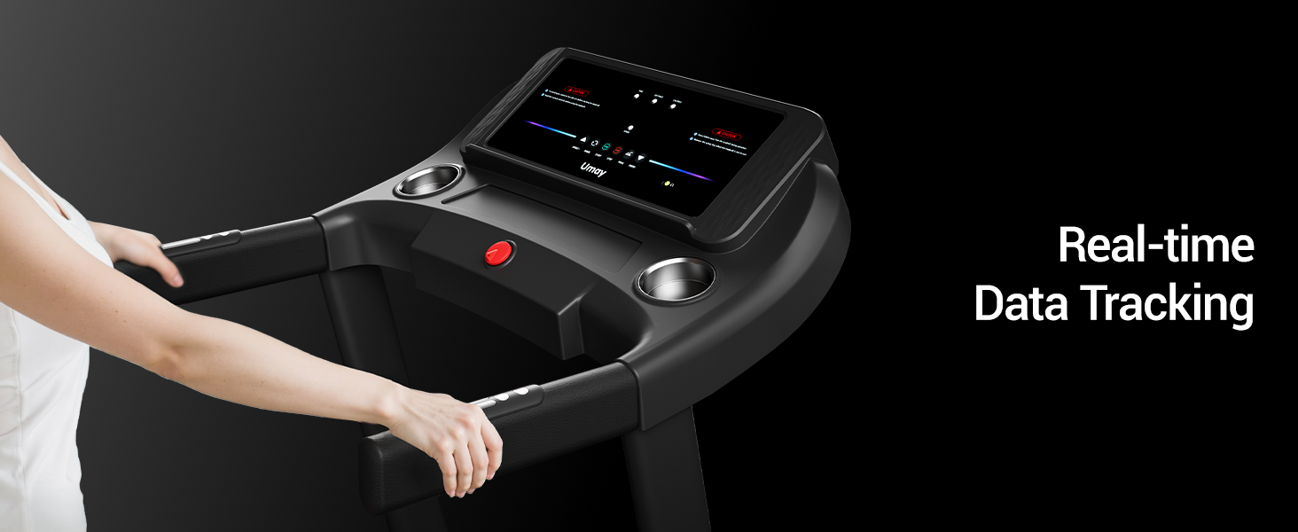 Біговий тренажер UMAY з нахилом 14 км/год, складаний для дому з мотором 3.0 PS та 3 рівнями нахилу, 12 програм тренувань, максимальне навантаження 136 кг, нахил 15%