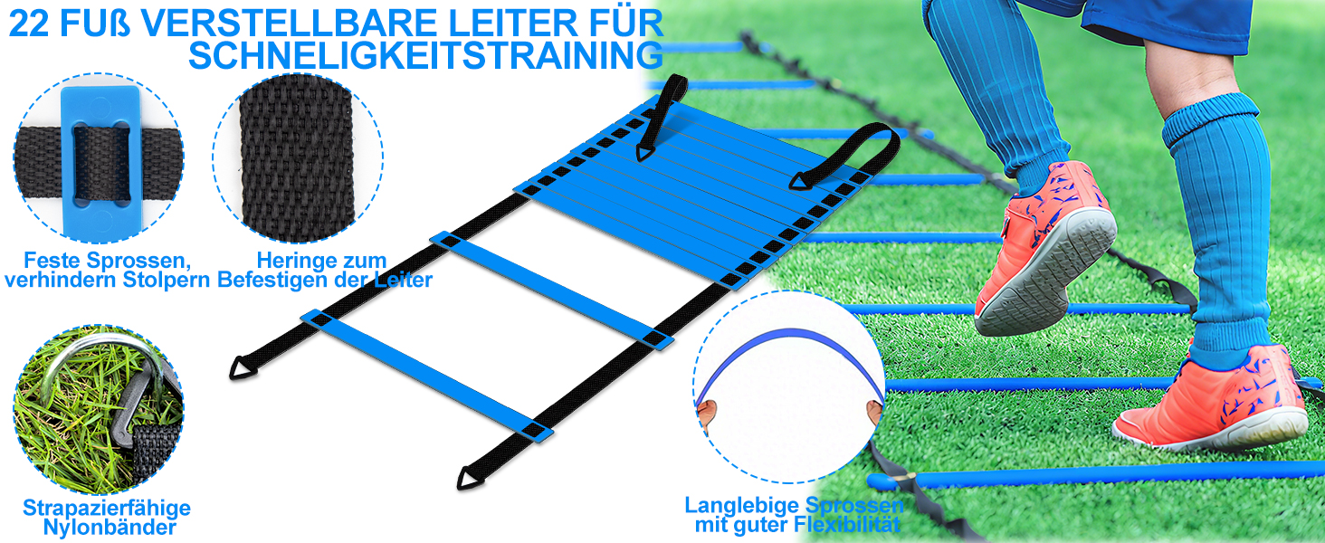 Набір для гри у футбол для дітей 2 шт: Pop-Up ворота для футболу з драбиною для розвитку спритності - тренувальний набір включає м'яч розміру 3, 8 фігурок, насос та сумка - ворота для гри в приміщенні/на вулиці 120см*90см - комплект з двох штук