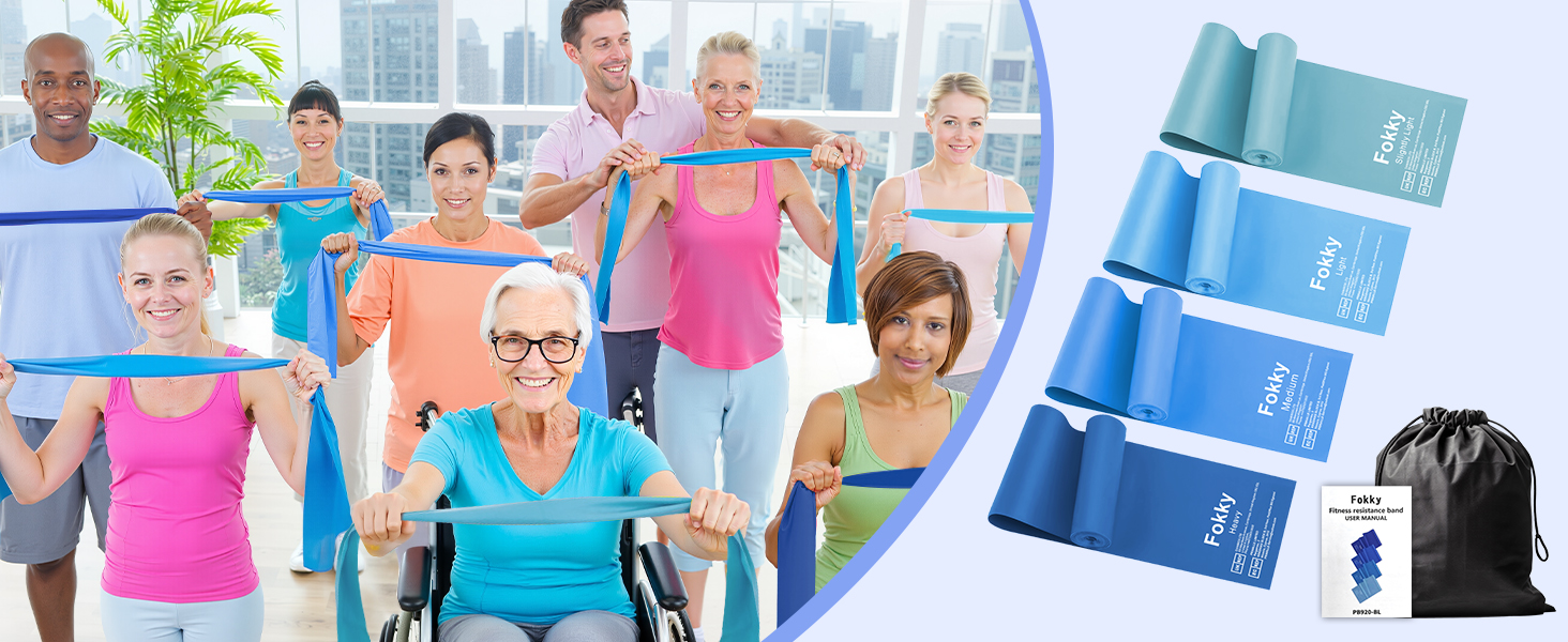 Фітнес-гумки Fokky 4 шт., еластичні стрічки для фітнесу, йоги, пілатесу, для тренувань та м'язового розвитку (синій, зелений, червоний, жовтий)