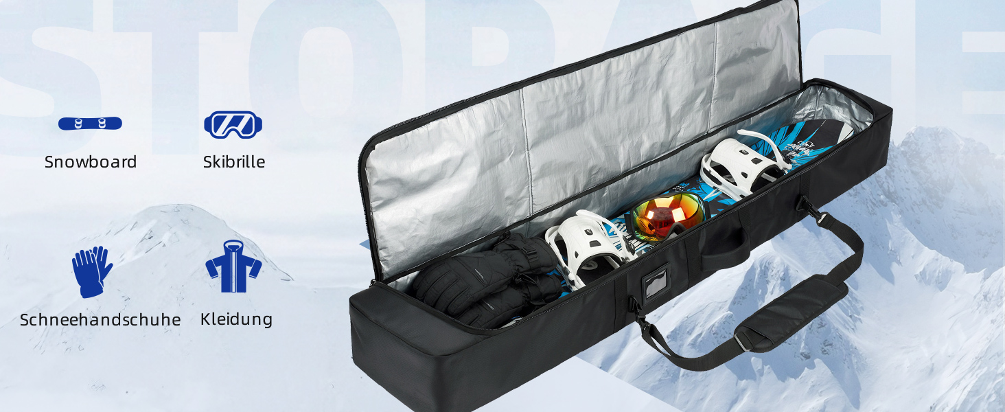 Чохол для сноуборду Abahub, водонепроникний, чорний, 163 см. Підходить для аксесуарів та перевезень літаком