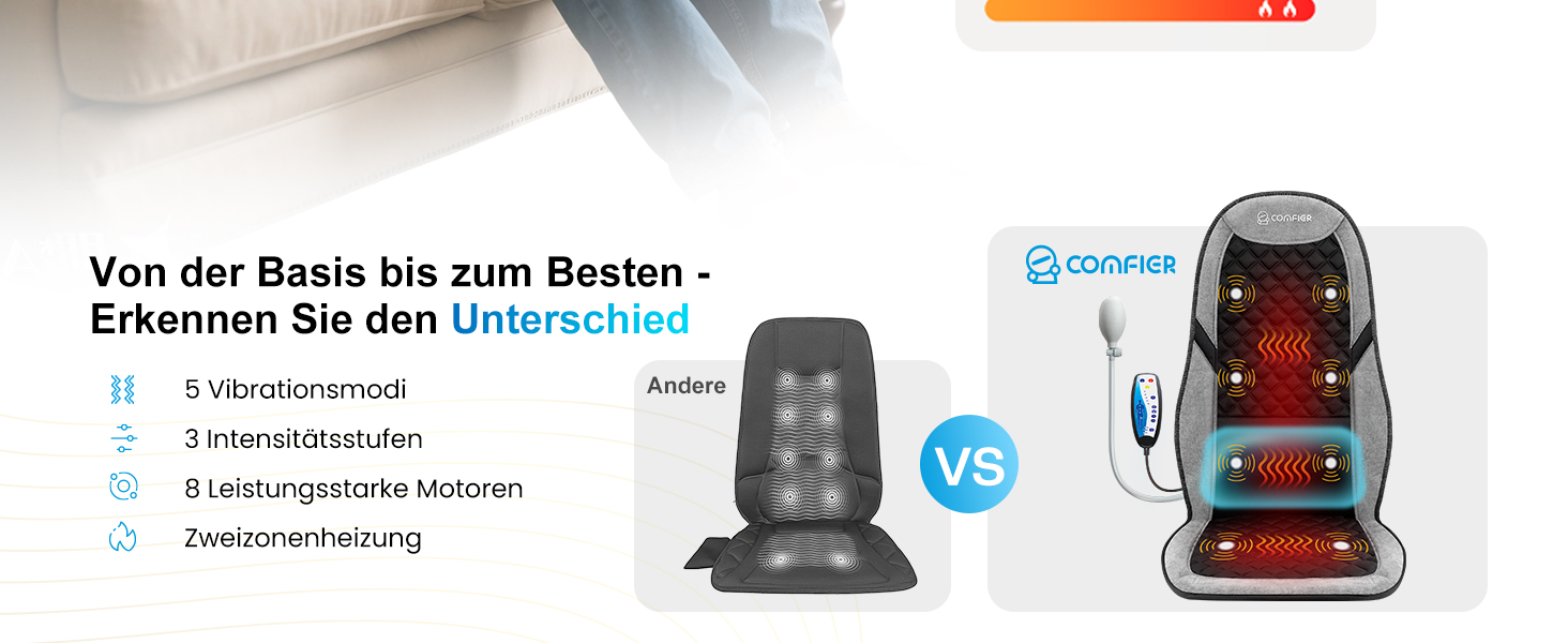 Масажний килимок Comfier з підігрівом та регульованою поперековою підтримкою, вібруючий масажний сидіння, масажер спини для зняття втоми спини, подарунок для жінок, чорно-сірий