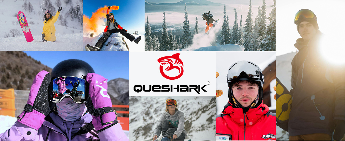 Окуляри для сноуборду Queshark: подвійна сферична лінза, UV400, анти-запітління, сумісні з шоломом, чорно-коричневі