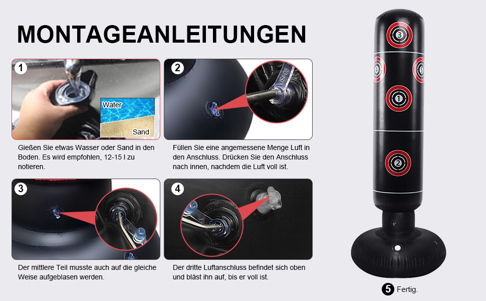 Боксерський мішок Boxsack 160cm, самостійний надувний мішок для боксу, кікбоксингу, ММА, Муай Тай, фітнесу та зняття стресу B/160