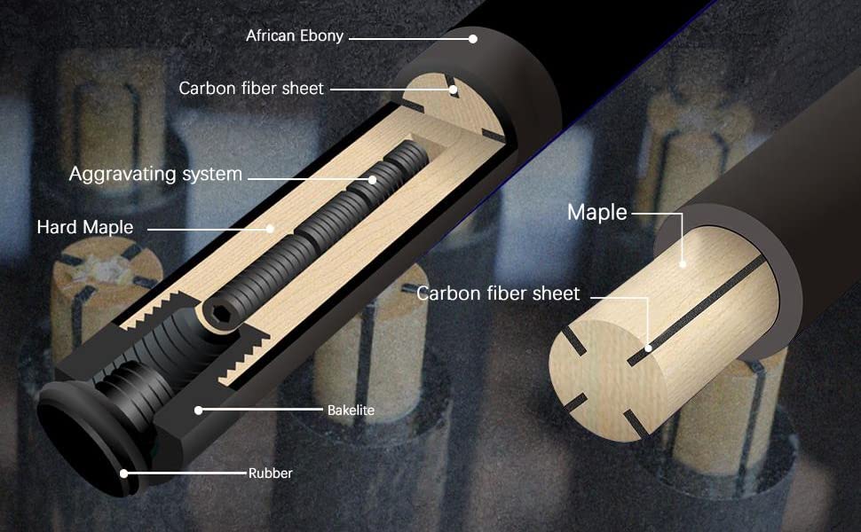 Професійний більярдний кий для басейну з вуглецевого волокна (більярдний хвостовик з низьким відхиленням за технологією карбону, радіальний штифт 3/8*8 12,5 мм), 08