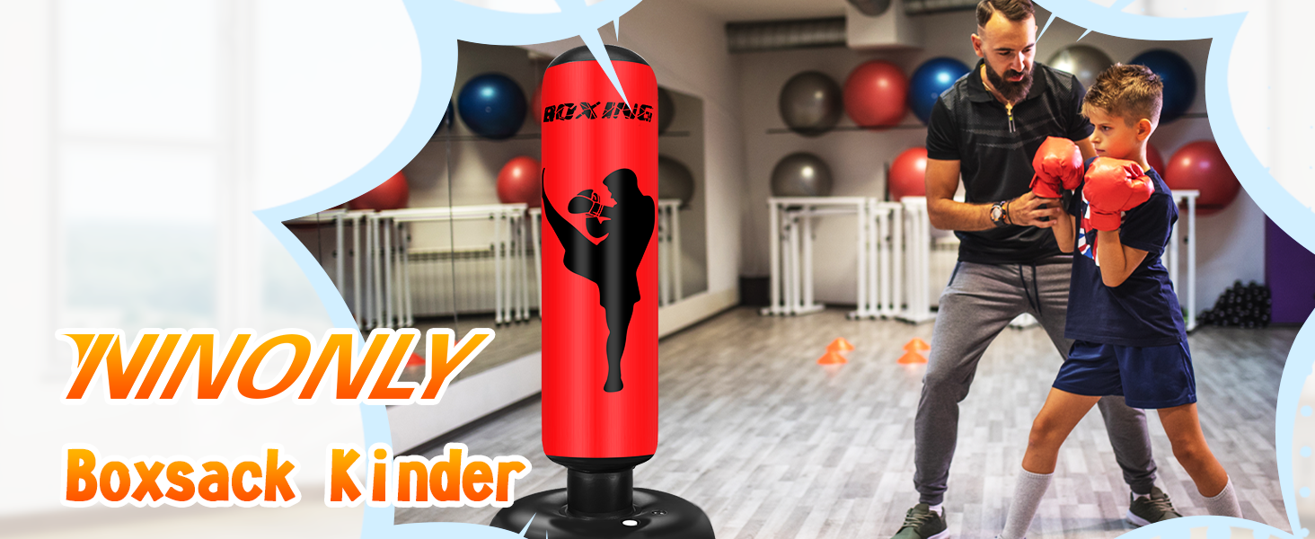 Груша боксерська дитяча Ninonly 160 см з рукавичками та насосом для дому, вулиці, спортзалу (Червона)