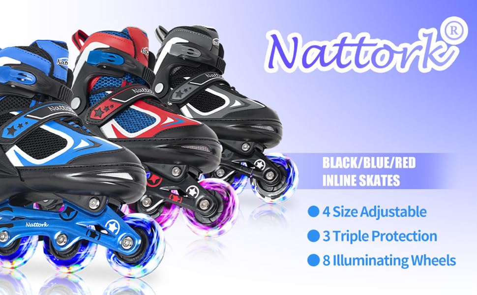 Роликові ковзани Nattork для дітей з підсвічуванням коліс, чорні (27-31)