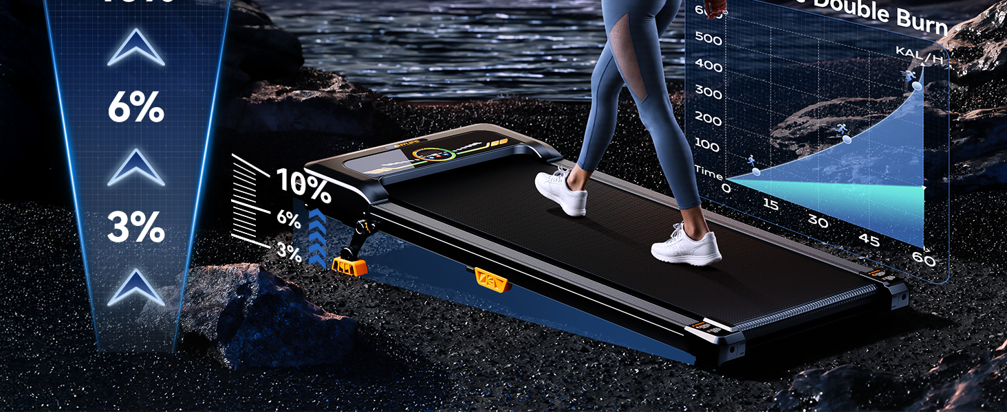 Бігова доріжка AnyLife з регулюванням нахилу, компактний, тихий, LED-дисплей, для дому, чорний, до 150 кг