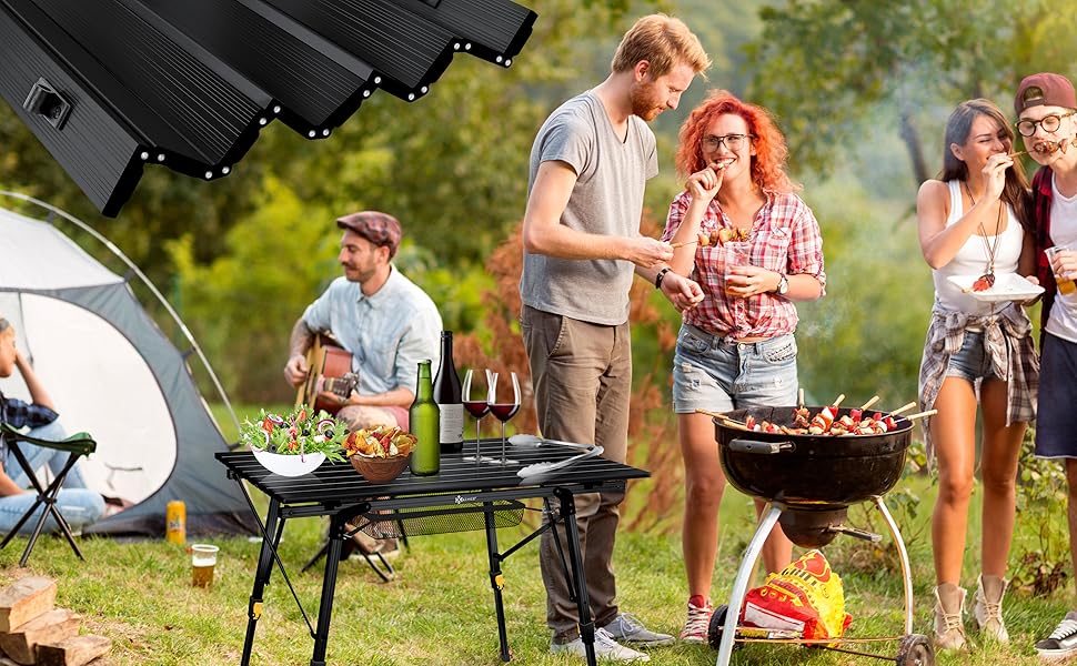 Кемпінговий стіл KESSER® розкладний, з алюмінієвим каркасом, регулювання висоти, 90x53 см, до 100 кг, чорний, з сумкою та сітчастою кишенею