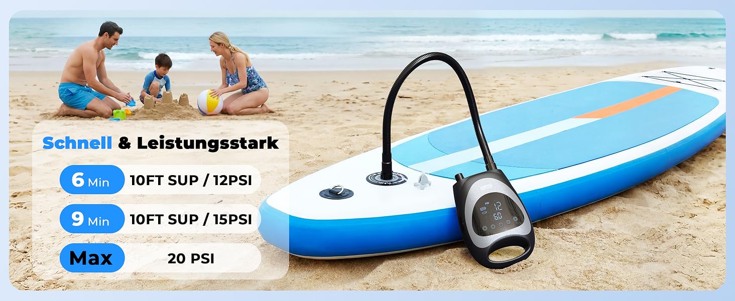 Насос електричний для SUP дощок Dr.meter 20 PSI з акумулятором 5200mAh, LED підсвіткою, для каяків, човнів, кайтсерфінгу