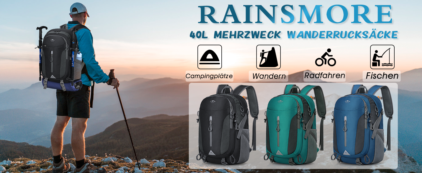Водонепроникний туристичний рюкзак RAINSMORE 40 л для чоловіків і жінок, легкий складний рюкзак для подорожей, трекінгу, спорту, з рефлекторними смугами, для кемпінгу, велоспорту, альпінізму та подорожей