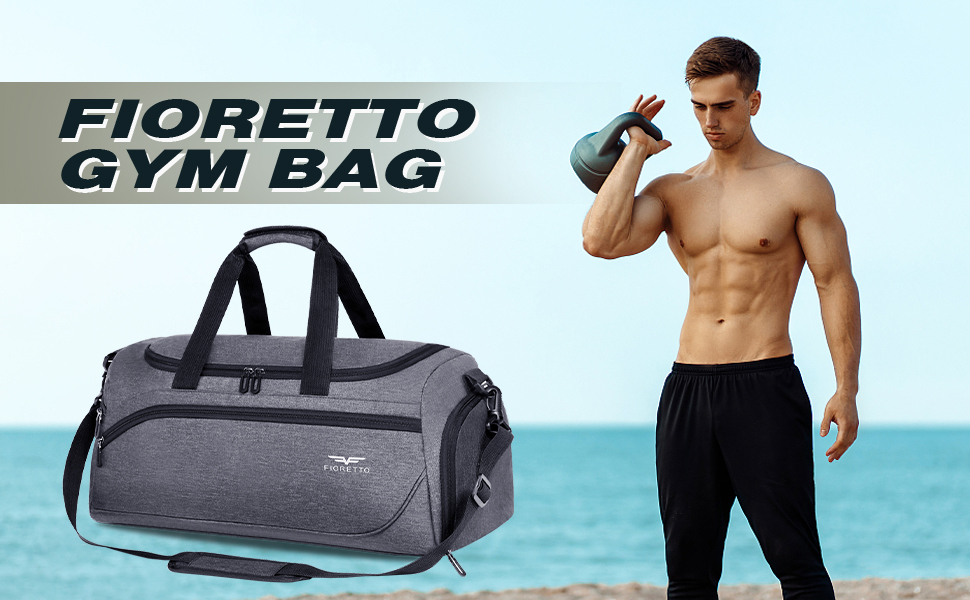 FIORETTO спортивна сумка 35 л для жінок і чоловіків з відділенням для взуття та вологих речей, водонепроникна тренувальна сумка для залу, подорожей, плавання, сауни, футболу, сіра