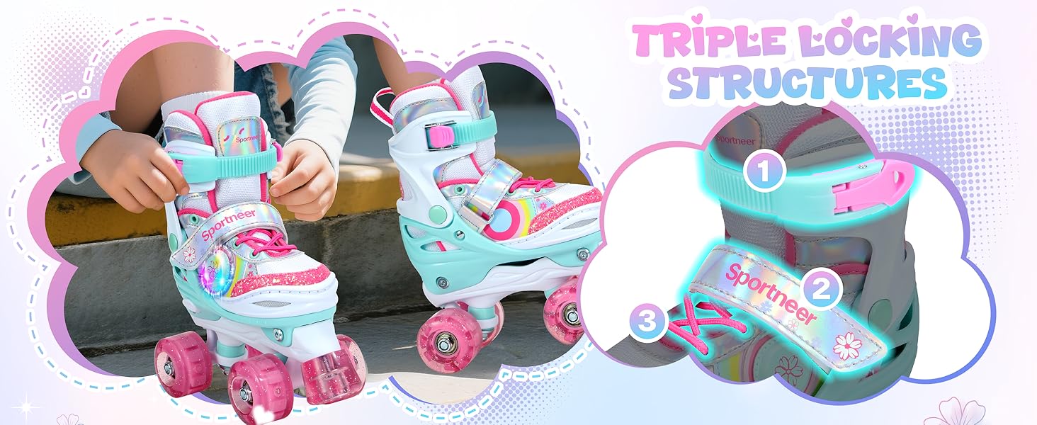Роликові ковзани Sportneer для дітей з підсвіткою та захистом, розмір M (EU 33-36)