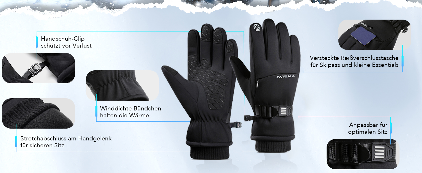 Зимові велосипедні рукавички для чоловіків та жінок, водонепроникні та вітронепроникні, з кишенею на блискавці та функцією сенсорного екрану, термо рукавички для MTB та шосейних велосипедів, чорні, XL