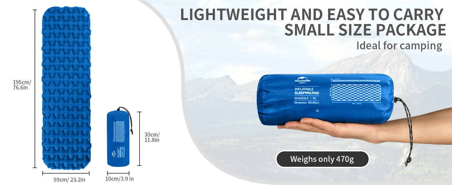 Naturehike Ultraleichte Isomatte - Надувна туристична каремат Naturehike 6.5 см для кемпінгу та походів (Блакитна)
