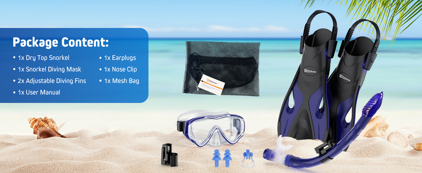 Набір для снорклінгу для дітей з ластами, маска з антизапітнінням 180° панорамний огляд, регульовані плавальні ласти та преміум сухий снорк, 3 в 1 набір для снорклінгу для дітей з сумкою, L/XL(31-36), блакитний