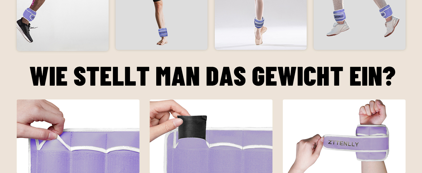 Важкі манжети на ноги та руки - Регульовані вантажні манжети для щиколоток/зап'ясть 0.45-9 кг, фітнес-ваги для дорослих та дітей, йога, біг, спортзал, фіолетовий 9 кг