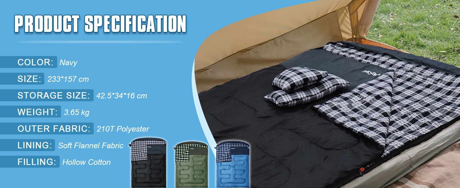 Спальний мішок для двох дорослих з флісу, зимовий, з подушками та сумкою для перенесення, 233*157 см, темно-сірий