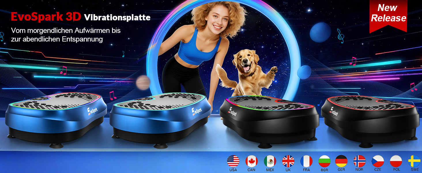 Вібраційна платформа для дому: 199 швидкостей, 6+1 режими, 200W двигун, LED-підсвітка, чорний колір