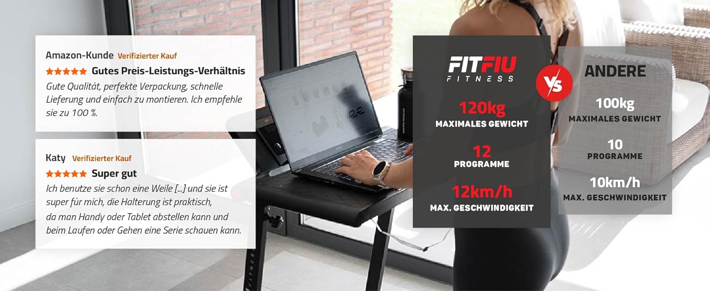 Біговий тренажер FITFIU MC-140: складний, з кріпленням для ПК/планшета, Bluetooth, 1500W