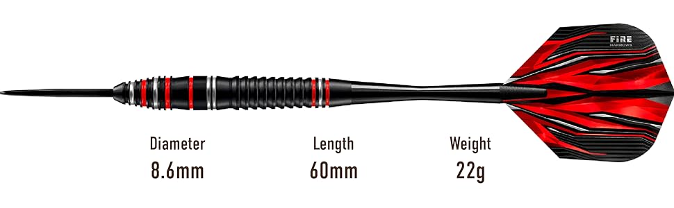 Дарти Harrows Fire High Grade 22g (набір): сталеві наконечники, Speedline шафти, Fire Flights, кейс