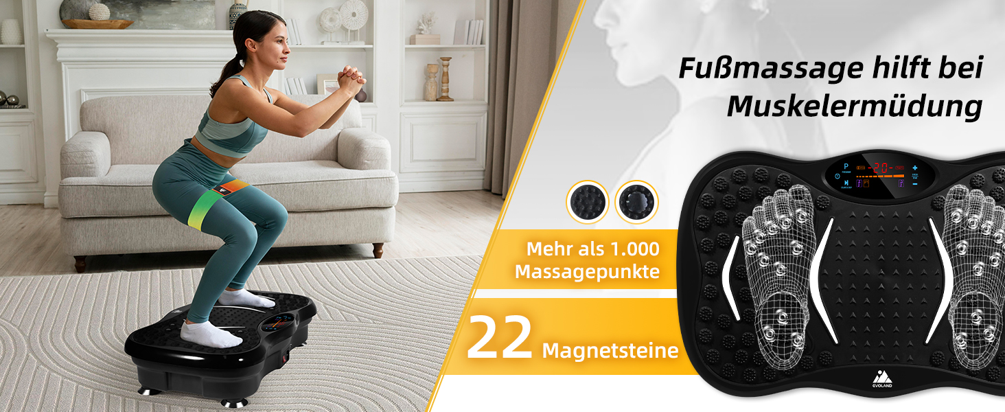 Віброплатформа EVOLAND 3D для фітнесу з 5 програмами, Bluetooth та 2 гумками для тренувань вдома