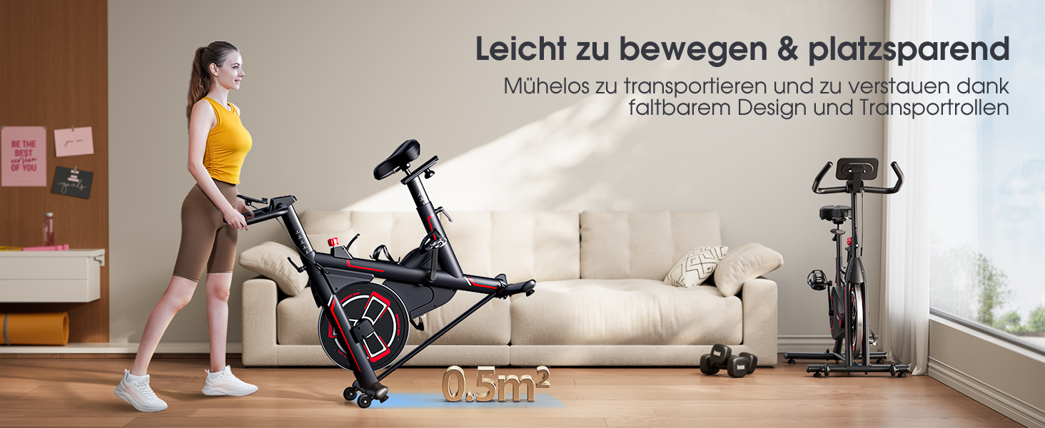 Велотренажер Toputure з APP, тихий, з магнітним опором, 15 кг маховик, до 150 кг, LCD-монітор, тримач для планшета, тримач для напоїв, червоний