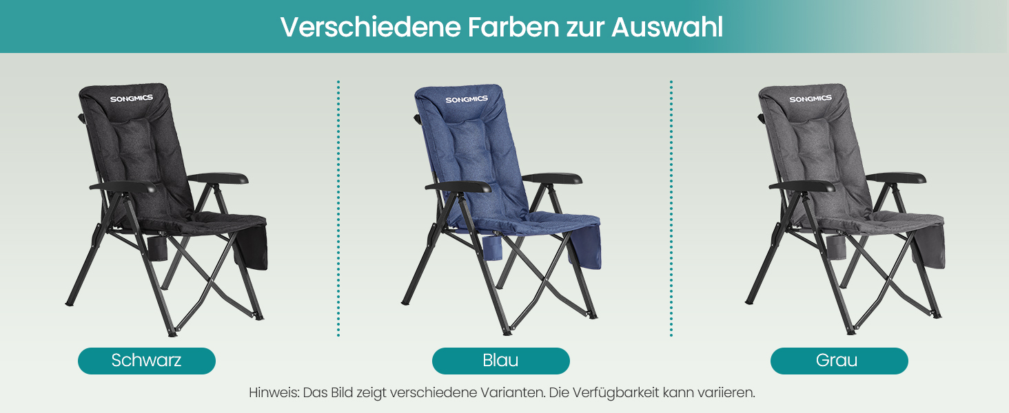 Складаний туристичний стілець SONGMICS для відпочинку та риболовлі, сірий, з регульованою спинкою та кишенями