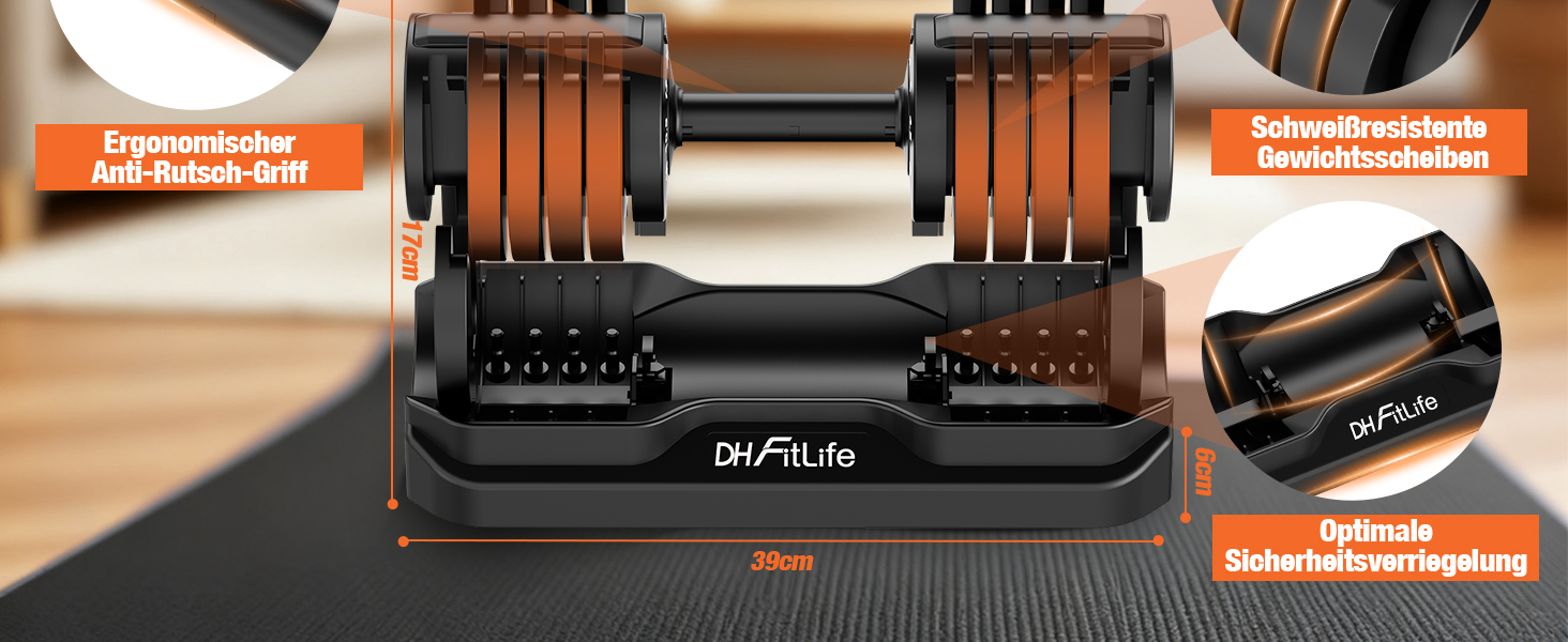 Набір регульованих гантелей DH FitLife 10 в 1 (12кг x 2), розбірні гантелі з 10 рівнями ваги від 2,5 до 12 кг