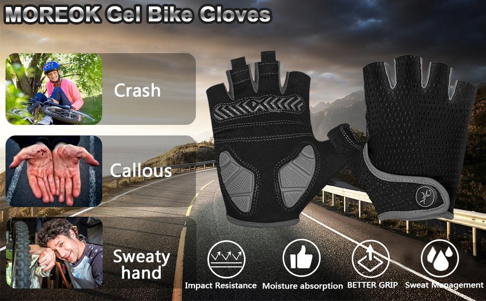 Велосипедні рукавички MOREOK для чоловіків та жінок, літні, спортивні, напівпальцеві, 5 мм BR Gel, протиковзкі, амортизуючі, для гірського велосипеда, шосе, даунхілу (Сірий, XXL)
