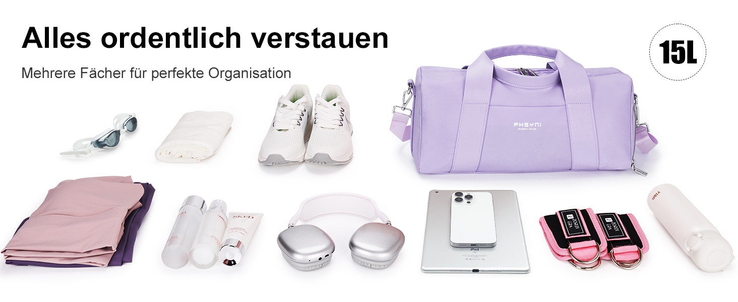 Спортивна сумка 16 дюймів для жінок та дітей з відділенням для взуття та водонепроникним відділенням, фіолетова