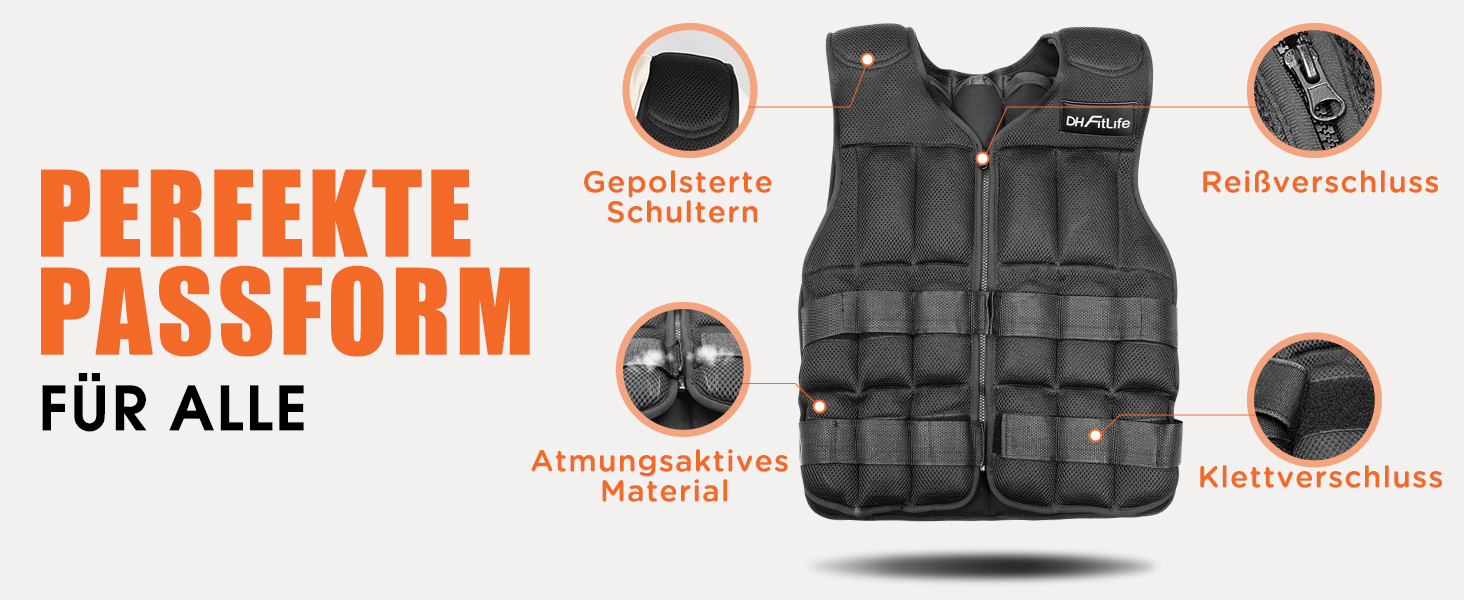 Вага для тренувань DH FitLife, регульована, 10/20/30 кг, для м'язів та силових тренувань | Вага для бігу | Фітнес-вага для жінок та чоловіків, чорна, 30 кг