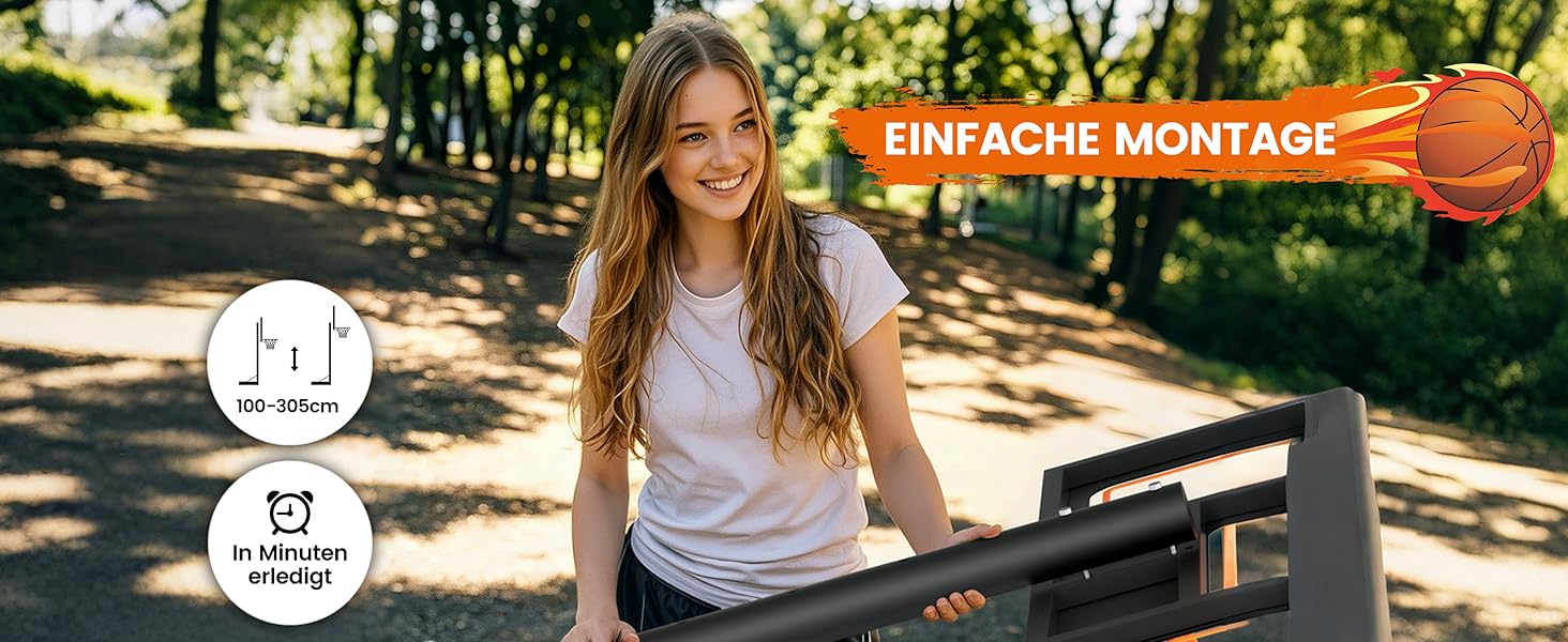 Баскетбольний кошик SAMAX на стійці, регульована висота 100-305 см, з колесами, сітка в комплекті. Підходить для гри в саду, на спортивному майданчику та полі, для дорослих та дітей.