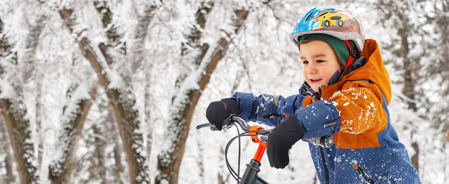Дитячі рукавички EEFOW для зими: теплі флісові рукавички з сенсорним екраном для велосипеда, бігу та прогулянок (для хлопчиків та дівчаток 4-12 років, чорні та сині/червоні)