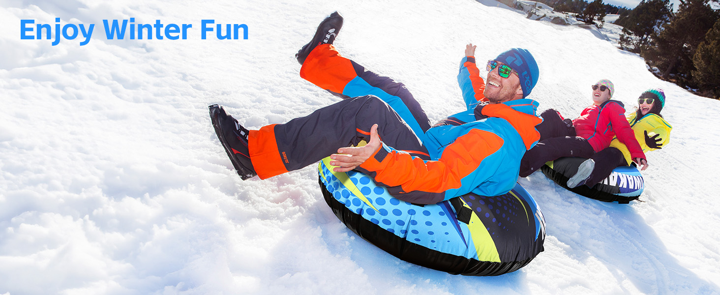 Надувний сніговий тюб зі стропом, 47-49-68 дюймів. Міцний чохол, зносостійкий та морозостійкий матеріал. Зимовий спорт для дітей та дорослих