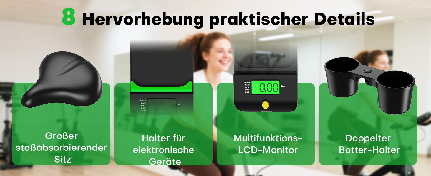 Магнітний велотренажер Heimtrainer з додатком, регульованим опором, LCD-дисплеєм та тримачем для планшета, до 180 кг, чорно-зелений