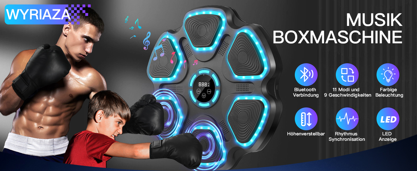 Музична боксерська машина для дорослих та дітей, настінна Bluetooth боксерська машина з музикою та боксерськими рукавичками, LED електронна боксерська машина з 11 режимами та 9 швидкостями
