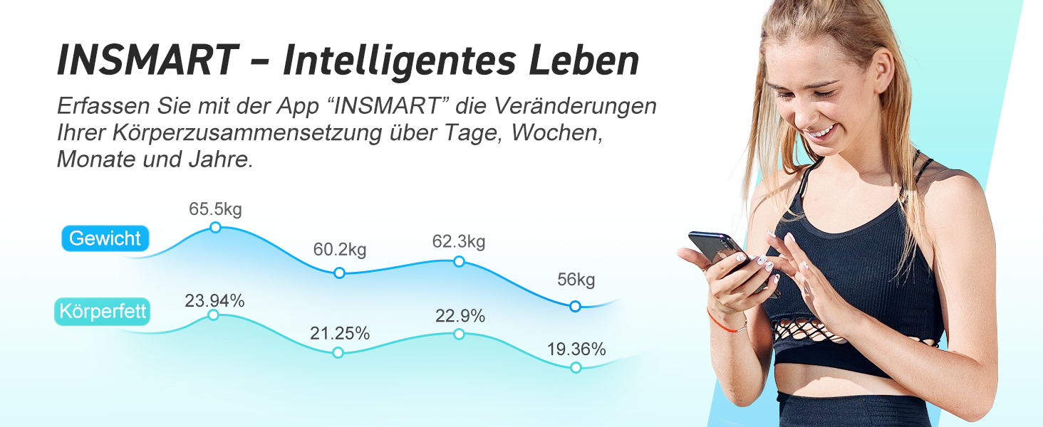 Інсмарт Розумна вага з великим дисплеєм, 227 кг/500 фунтів, аналіз складу тіла, Bluetooth, APP, 18 показників (BMI, вага, жир, пульс, м'язи). Білий/Помаранчевий