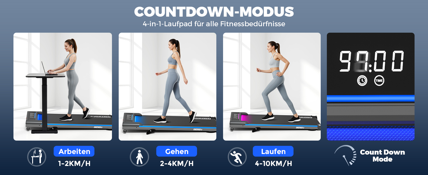 Біговий столик ONETWOFIT з RGB-підсвічуванням, регульований, з пультом керування та додатком, для дому BLACK-RGB