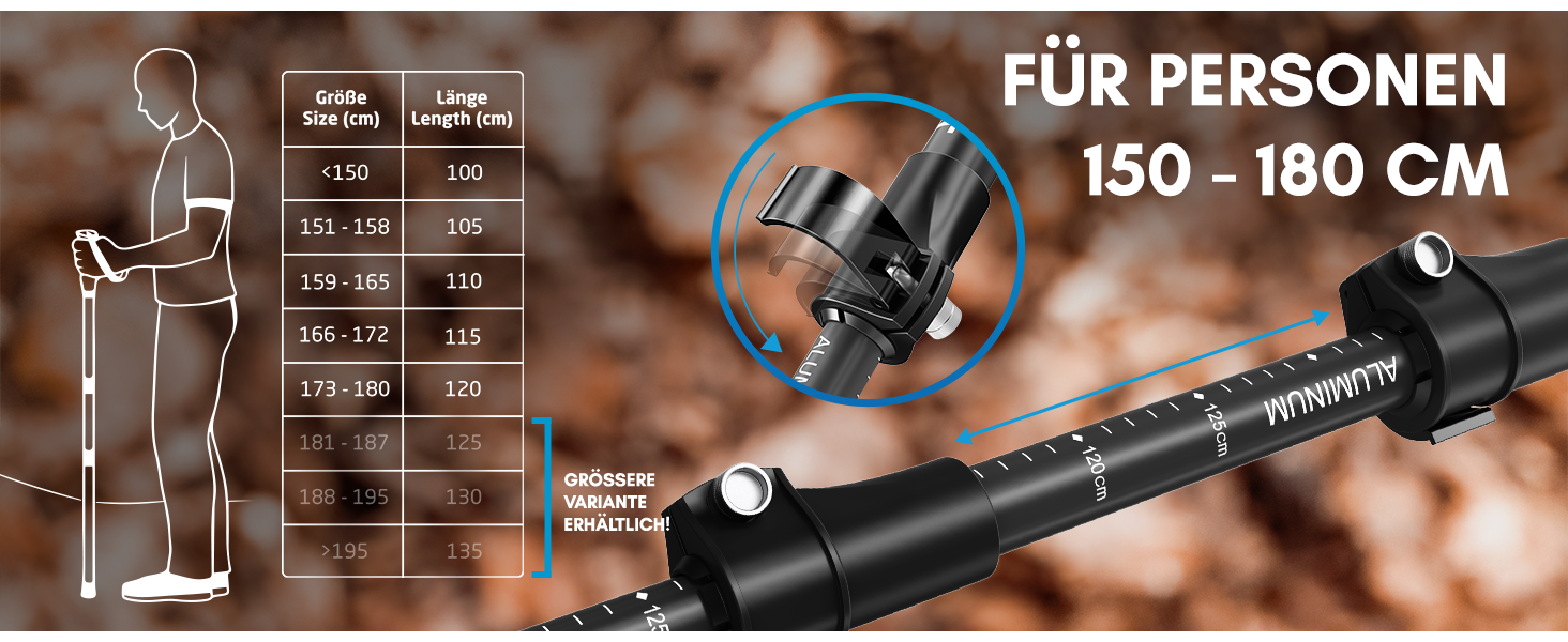 Складні трекінгові палиці NORDMUT® з карбону або алюмінію - регульована висота 1,50м/1,65м - ергономічні ручки, компактні, міцні