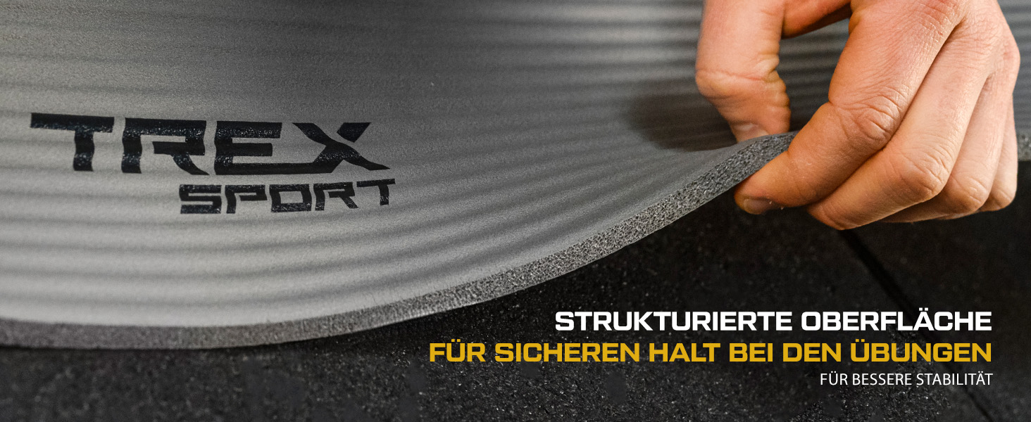 TREX SPORT Килимок для гімнастики та фітнесу | Товстий та м'який, 190x80x1 см, з ручкою для перенесення, неслизький, сірий | Килимок для йоги