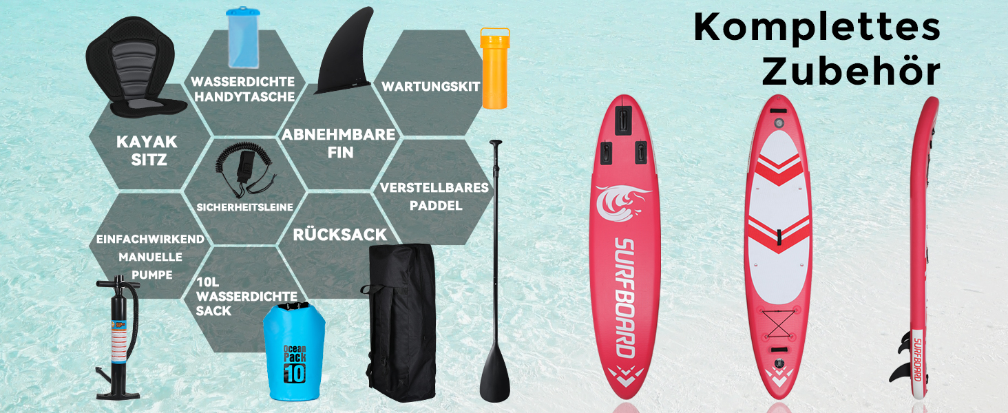 Надувна SUP-дошка ZealWe 320/335 см з аксесуарами, серфборд до 150 кг, комплект: алюмінієве весло, сидіння, рюкзак, насос