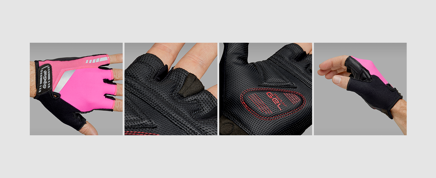Велосипедні рукавички GripGrab ProGe 4mm DoctorGe для їзди на велосипеді влітку, рожеві, з підвищеною видимістю (M)