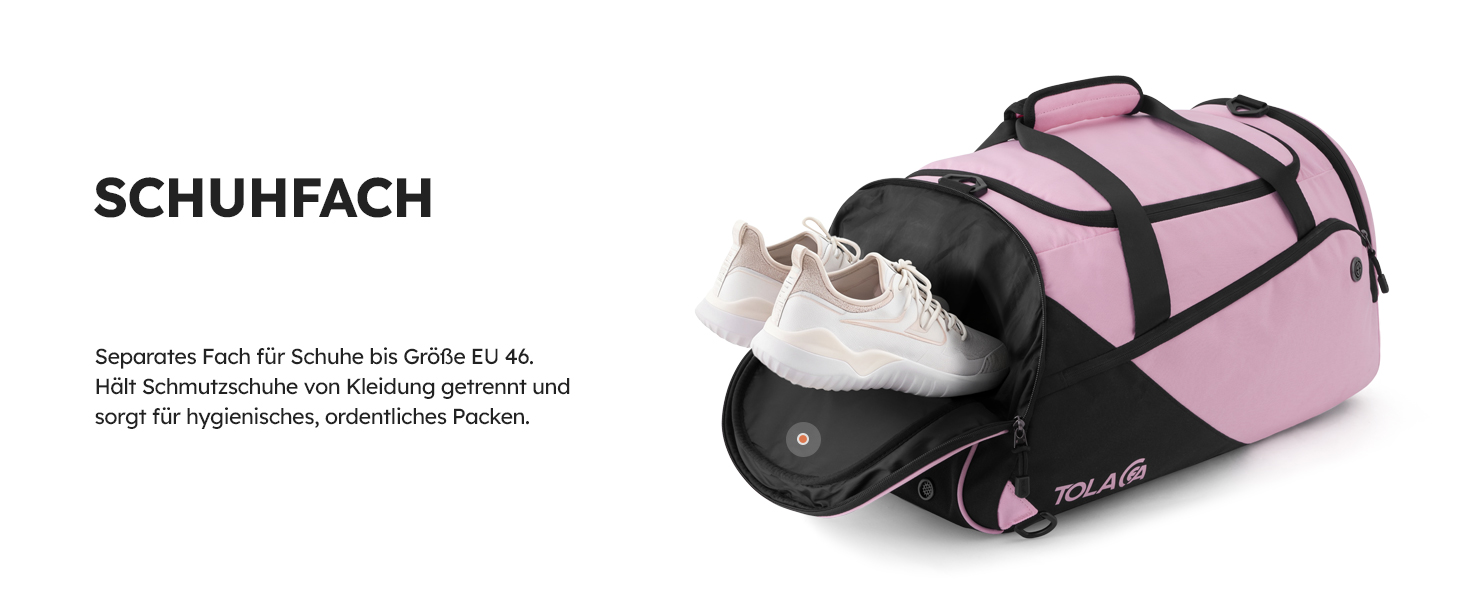 Спортивна сумка Tolaccea для чоловіків та жінок з відділенням для взуття та мокрих речей, рюкзак-дуffel для тренувань, фітнесу, басейну, подорожей (47л, чорно-рожевий)