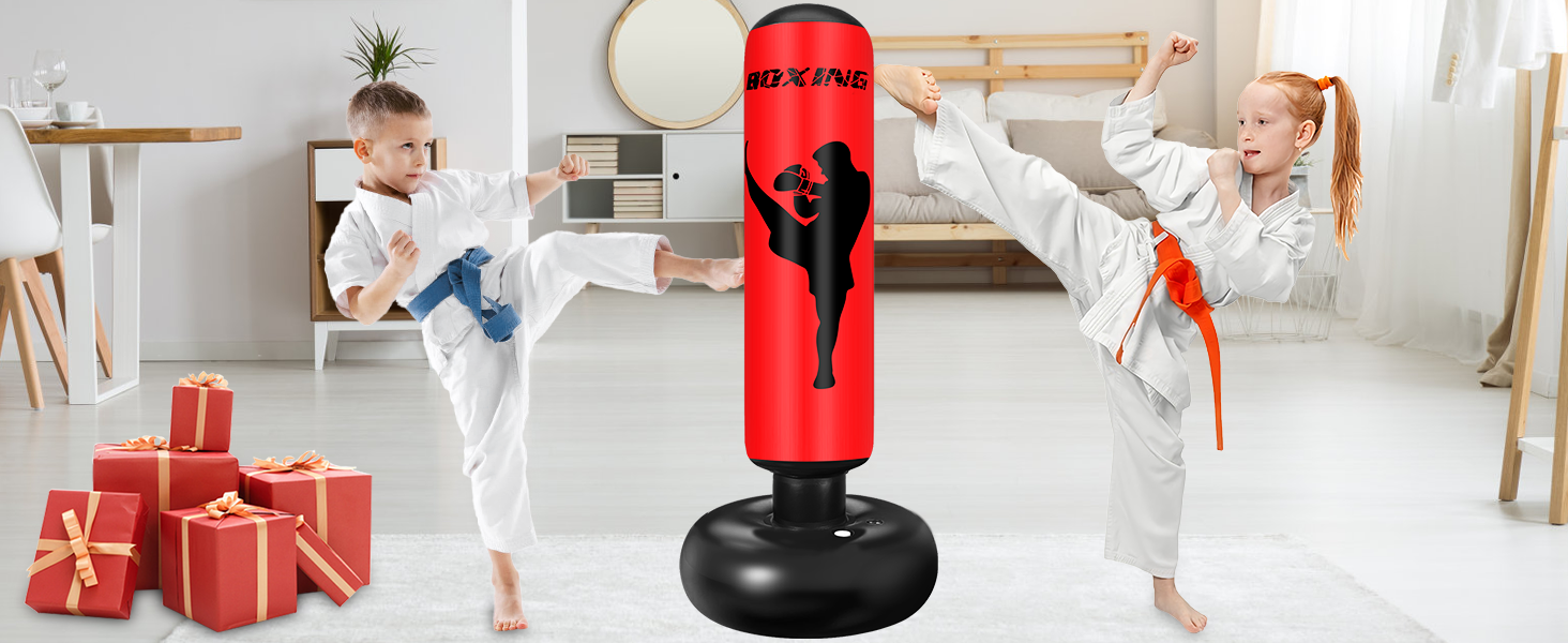 Груша боксерська дитяча Ninonly 160 см з рукавичками та насосом для дому, вулиці, спортзалу (Червона)