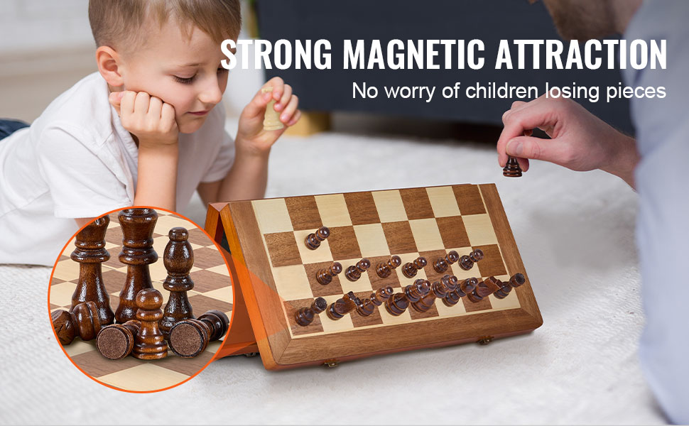 Магнітний шаховий набір VEVOR з дерева 2-в-1, шахи-шашки, складаний, для дорослих та дітей, портативний, для подорожей та турнірів, професійний, для початківців